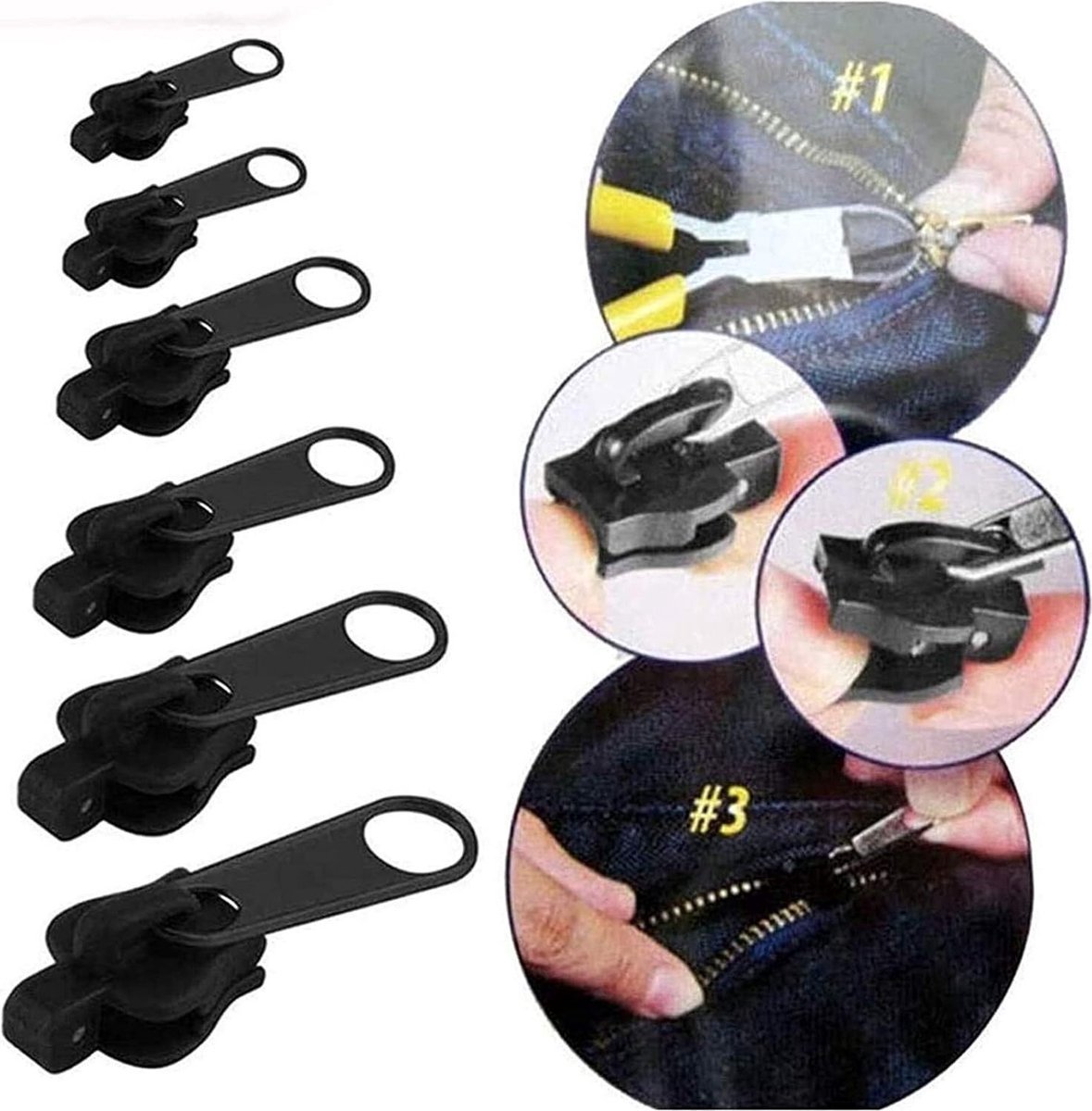 Ritsreparatieset – 18 Delig, 3 Maten, Metaal/nylon, Zwart, Zonder Gereedschap, Universeel Voor Kleding, Tassen En Schoenen