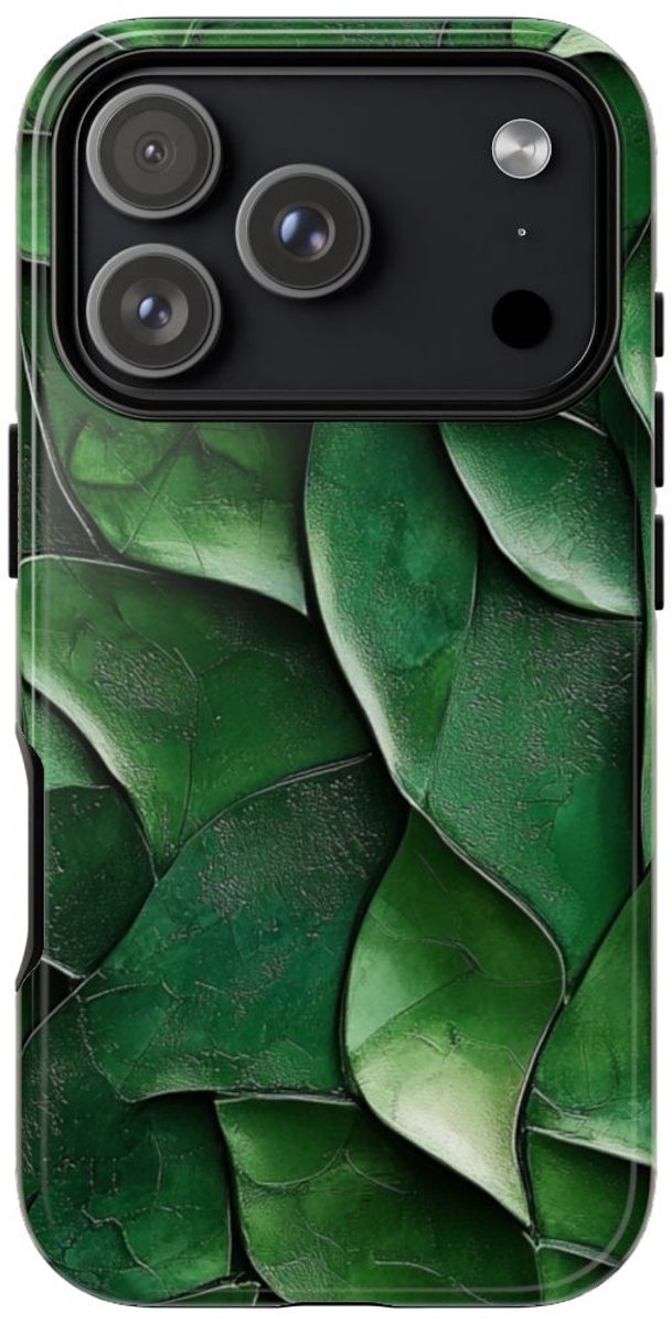 Groen Gesculptuurd Bladmotief – Telefoonhoesje Geschikt voor iPhone 17 Pro