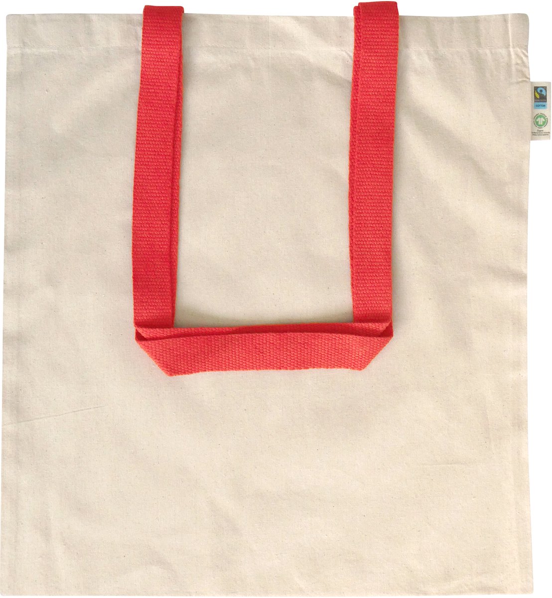 20 stuks Fairtrade draagtas van eco katoen met gekleurde hengsels, rood