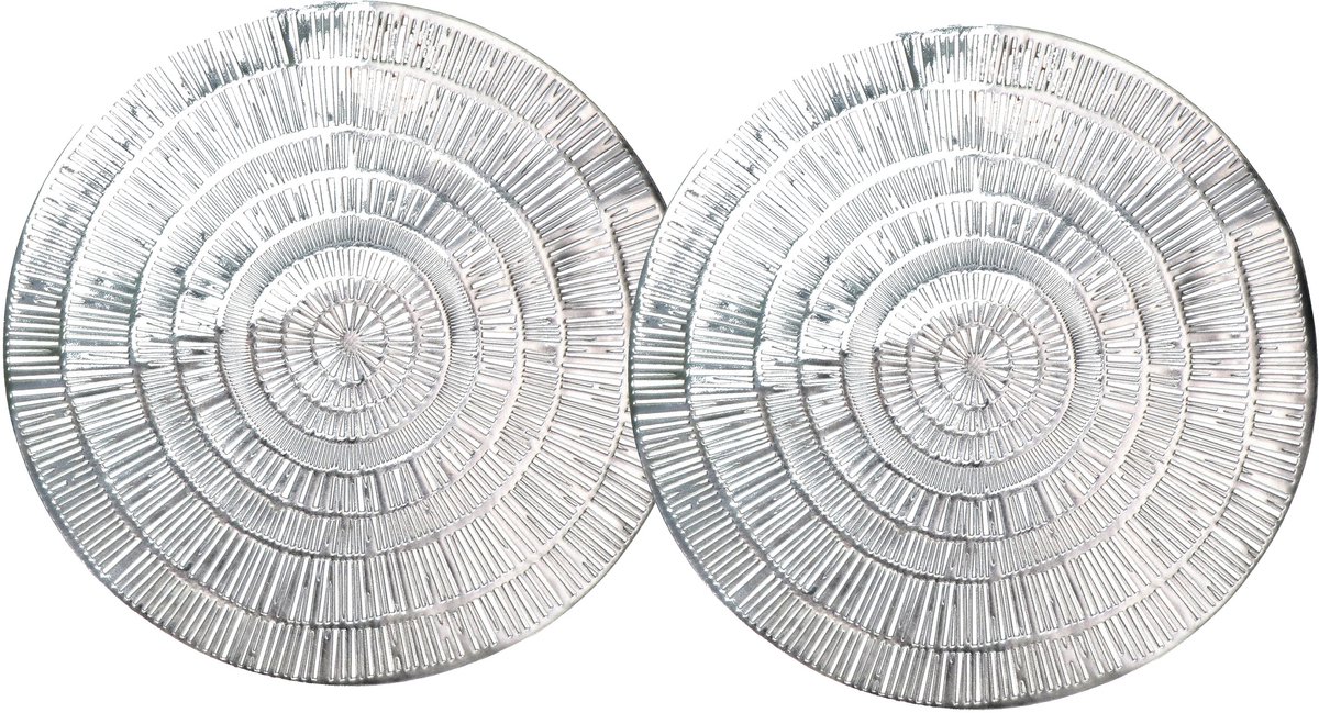 Krist+ Placemat - Set van 2x stuks - metallic zilver - rond - D38 cm - kunststof - Voor o.a. Kerstmis/Bruiloft/Feest
