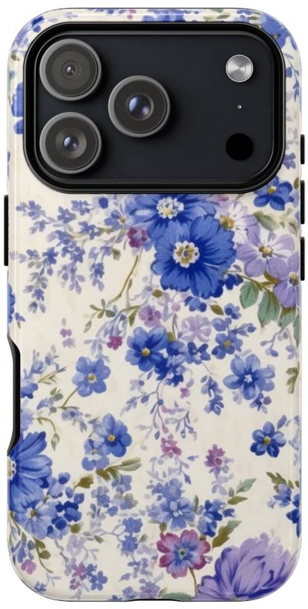 Blauw-Paars Bloemenpatroon – Telefoonhoesje Geschikt voor iPhone 17 Pro