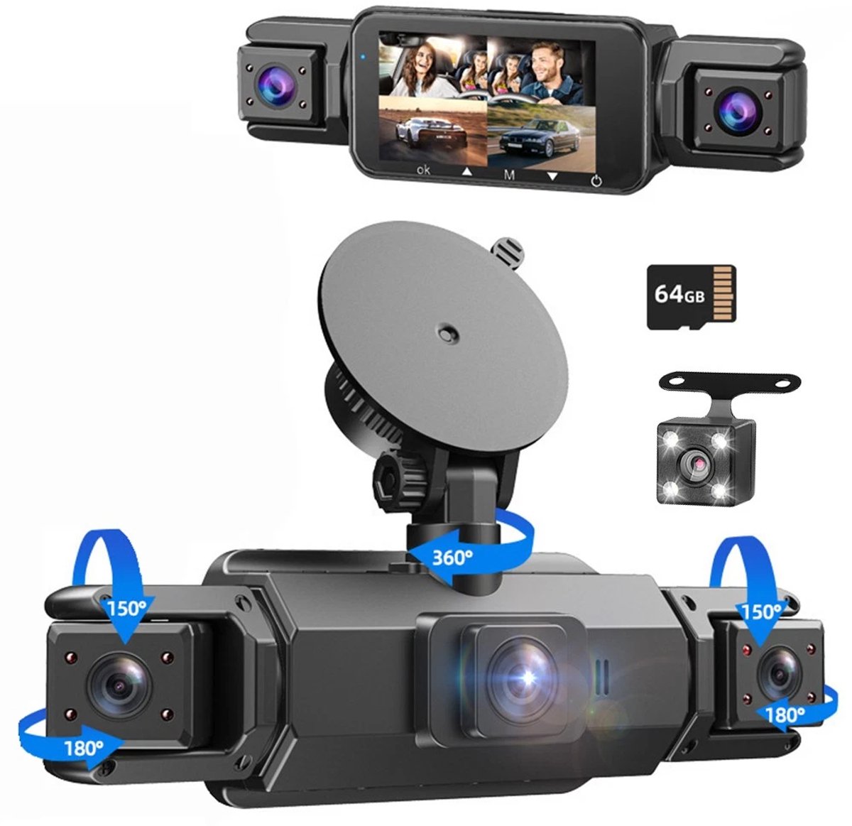 4-kanaals rijrecorder 1080P HD rijrecorder G-sensor voor- en achtercamera WIFI