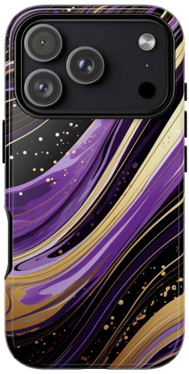 Paarse en Gouden Abstracte Krullen – Telefoonhoesje Geschikt voor iPhone 17 Pro