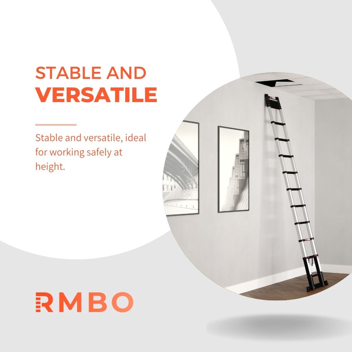 RMBO Telescopische Ladder - Telescoopladder - 4.70m lang, Compact en Draagbaar met Soft Closing Systeem, Geschikt voor Particulier en Professioneel Gebruik, Telescopische Vouwladder, Max. Belasting 150 kg, EN 131.6 – foto 6