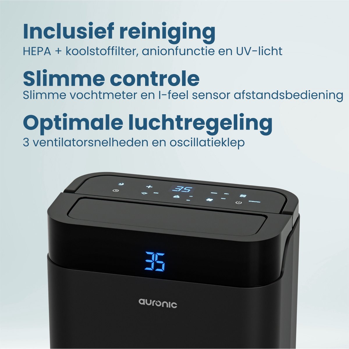 Auronic Luchtontvochtiger en Luchtreiniger - Ontvochtigt 12L per dag thumbnail 3