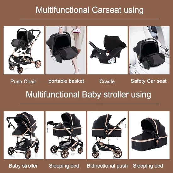 Aafinity - Luxe Kinderwagen 3 in 1 - Wandelwagen - Autostoeltje - Buggy - Aluminium Frame - Opvouwbaar - 0-36 Maanden - Khaki van Merkloos — afbeelding 5
