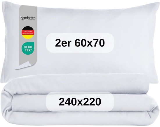 Komfortec Premium Dekbedovertrek 240x220 cm + 2x Kussensloop 60x70 cm - 100% Microvezel - 90 g/m² - 2-Delige Superzachte Beddengoedset - met Rits - Wit — afbeelding 2