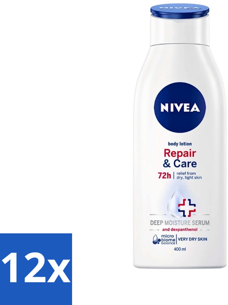 12 x Nivea - Repair & Care Body Lotion - Voor Zeer Droge Huid - 400 ml - Zeer Droge Huid - Huidverzorging - Bodylotion - Intensieve Hydratatie - Huidmicrobioom