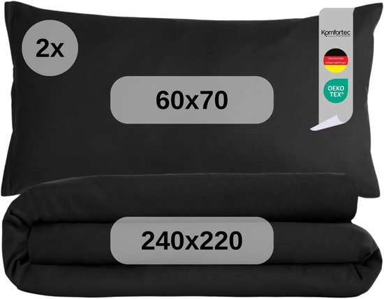 Komfortec Premium Dekbedovertrek 240x220 cm + 2x Kussensloop 60x70 cm - 100% Microvezel - 90 g/m² - 2-Delige Superzachte Beddengoedset - met Rits - Zwart van Merkloos — afbeelding 2