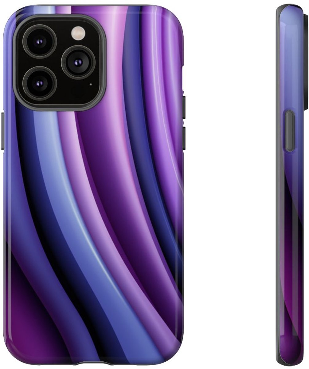 Paars-Blauw Gebogen Abstract Patroon – Telefoonhoesje Geschikt voor iPhone 14 Pro Max