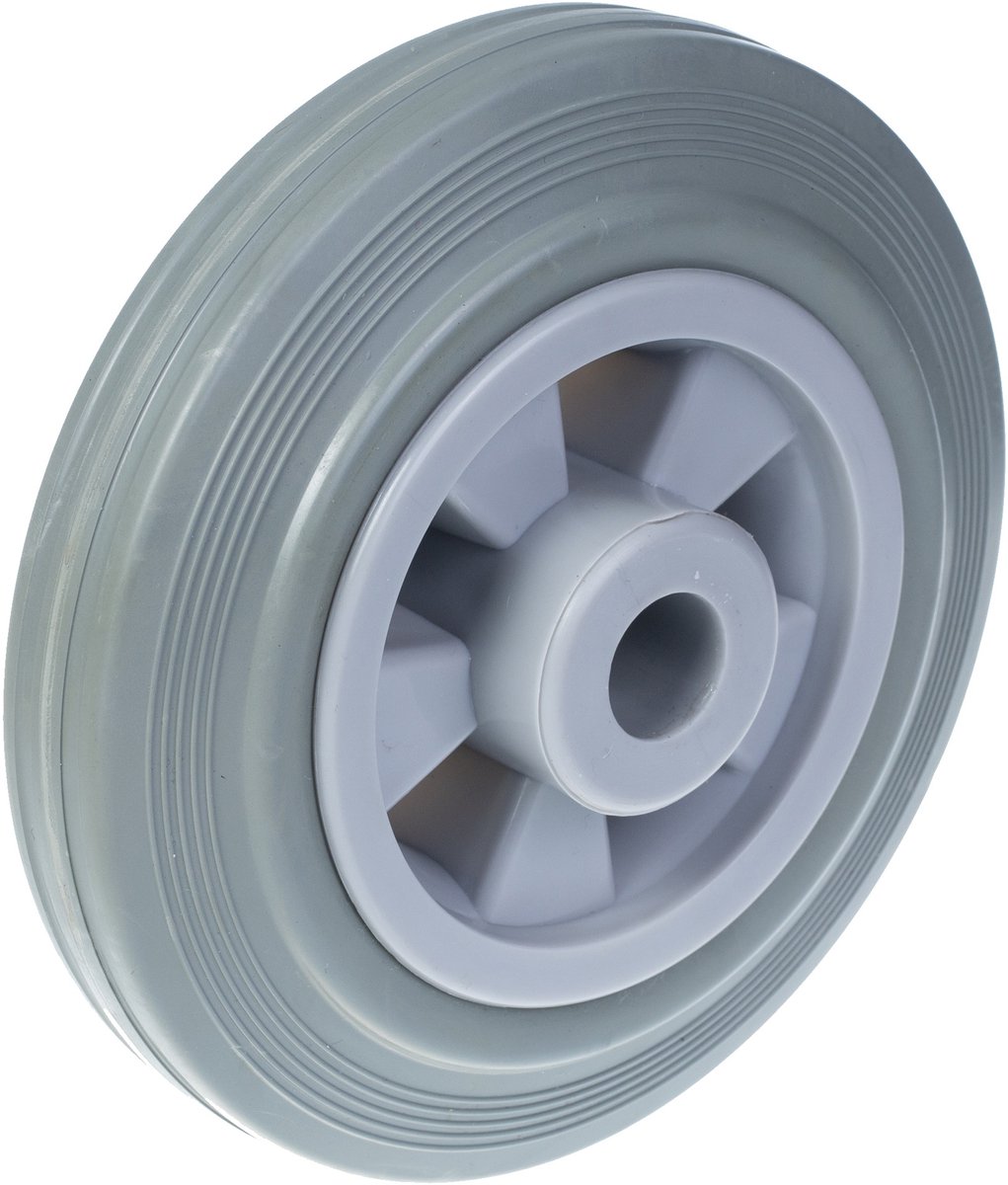 Wiel van 160 mm (6 inch) met grijze rubberen band en kunststof hart, draagvermogen 270 kg, set van 2