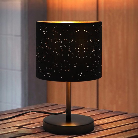 Glitzerlife - Vintage Ster Design - Tafellamp - Landelijk Retro Stijl Schemerlampje Slaapkamer - Stof Zwart Goud - E27 Fitting - Nachtkastlamp voor Slaapkamer Woonkamer Hotel Café - Exclusief lamp