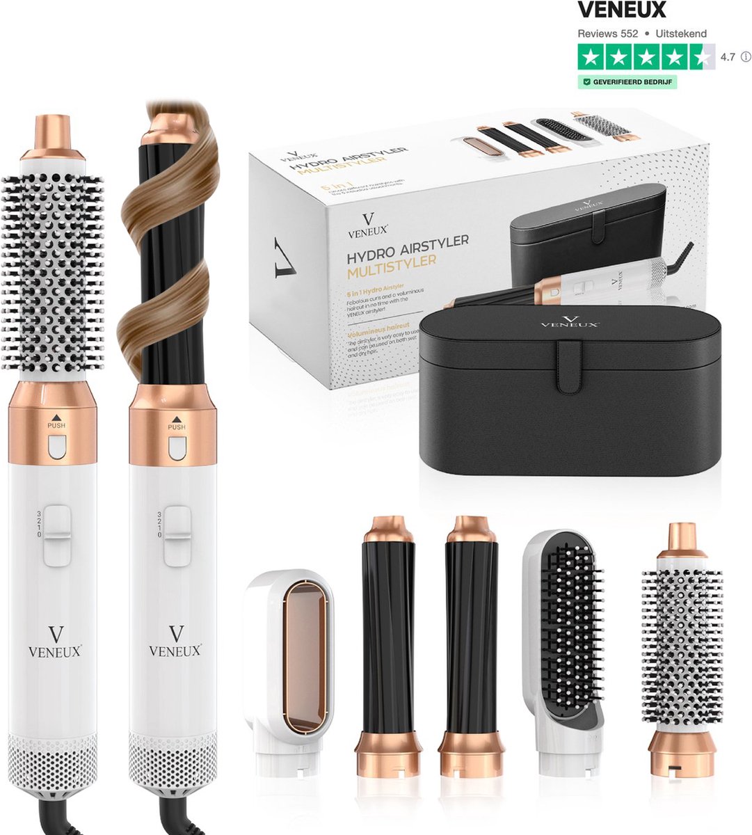VENEUX® 5 in 1 Föhnborstel - Airstyler - Krulborstel - Multistyler - Diffuser Föhn - Wit
