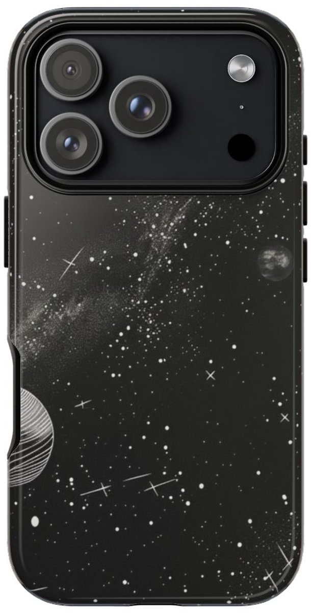 Monochrome Illustratie van het Zonnestelsel – Telefoonhoesje Geschikt voor iPhone 17 Pro