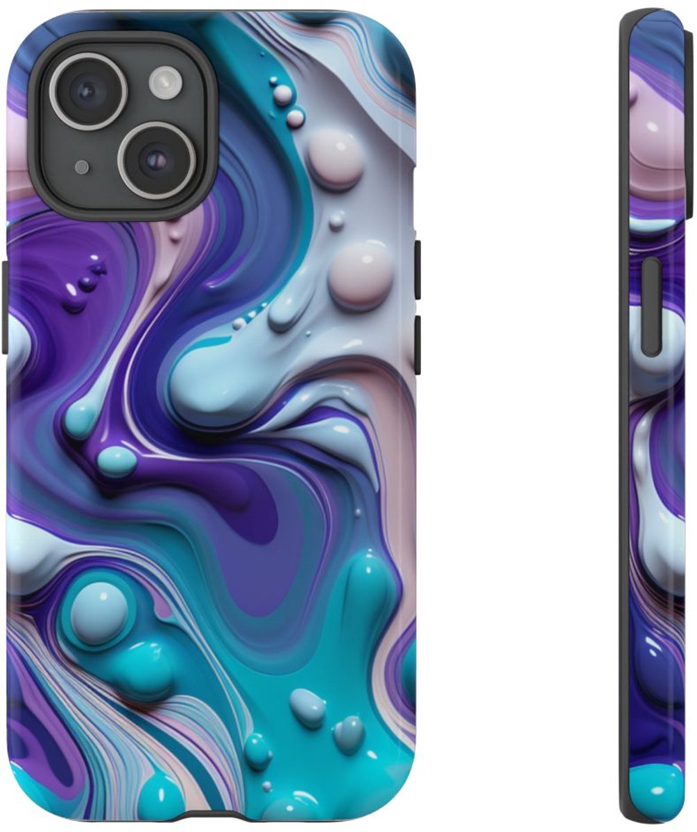 Paars-Blauw Abstract Vloeipatroon – Telefoonhoesje Geschikt voor iPhone 15