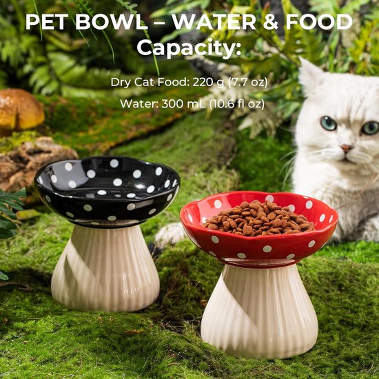 Hushee 2 Stks Keramische Verhoogde Kat Kommen 7oz Bloemvormige Kattenvoer Schotel Stress Vrij op Nek en Rug Vaatwasser Veilig Voeden Kommen voor Kleine Kitten
