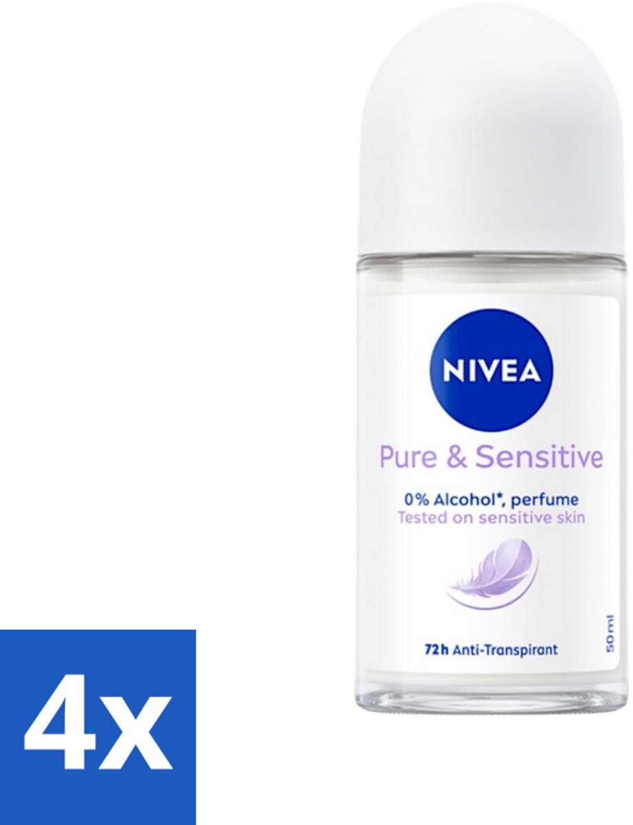 4 x Nivea - Deodorant - Roller - Pure & Sensitive - 50 ml - NIVEA Deodorant Roller - Anti-transpirant - 72 Uur Bescherming - Gevoelige Huid - Zweet En Geur