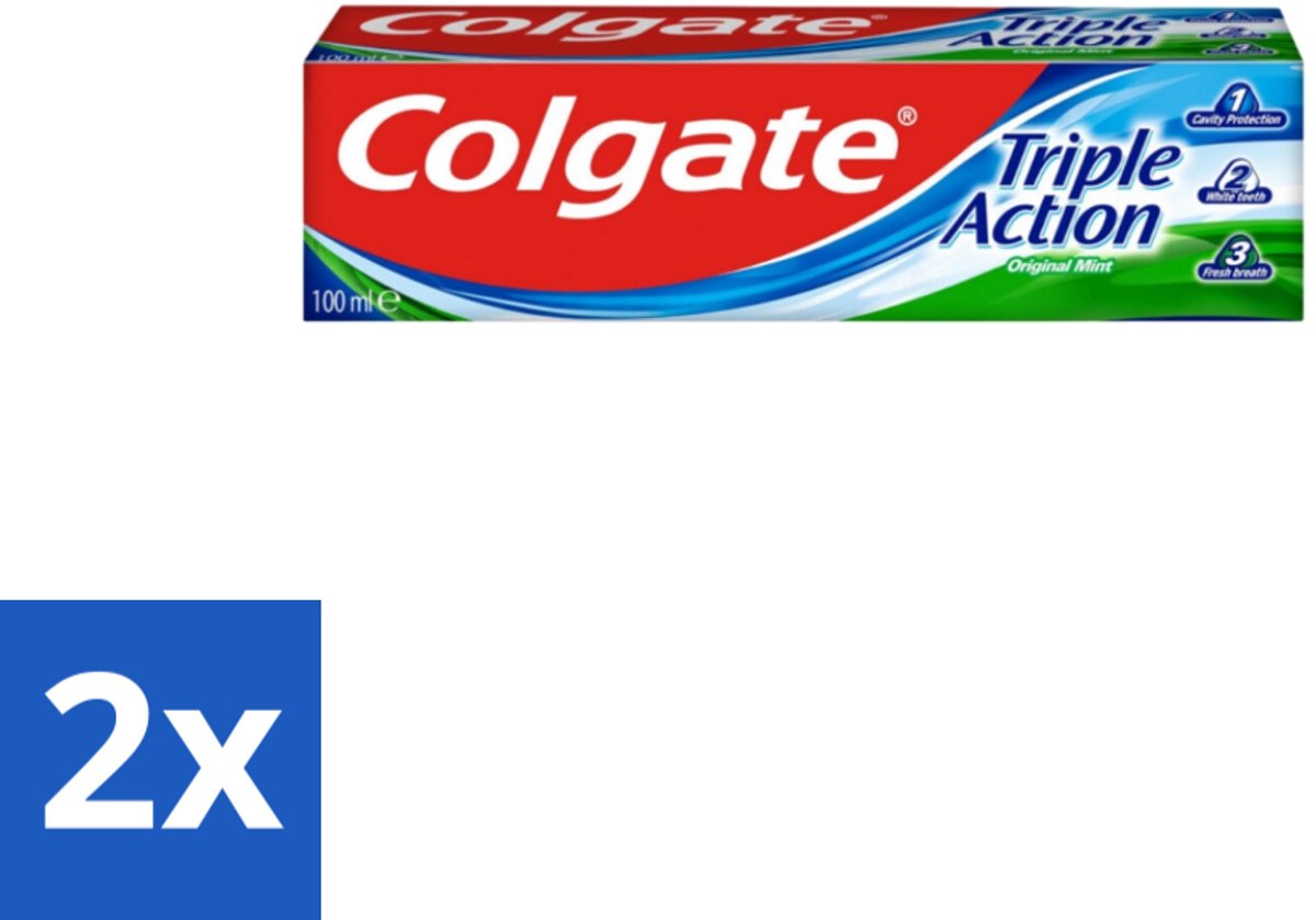 2 x Colgate Tandpasta Triple Action 100 ml - Tandpasta - Gaatjes - Wittere Tanden - Frisse Adem - Mondverzorging