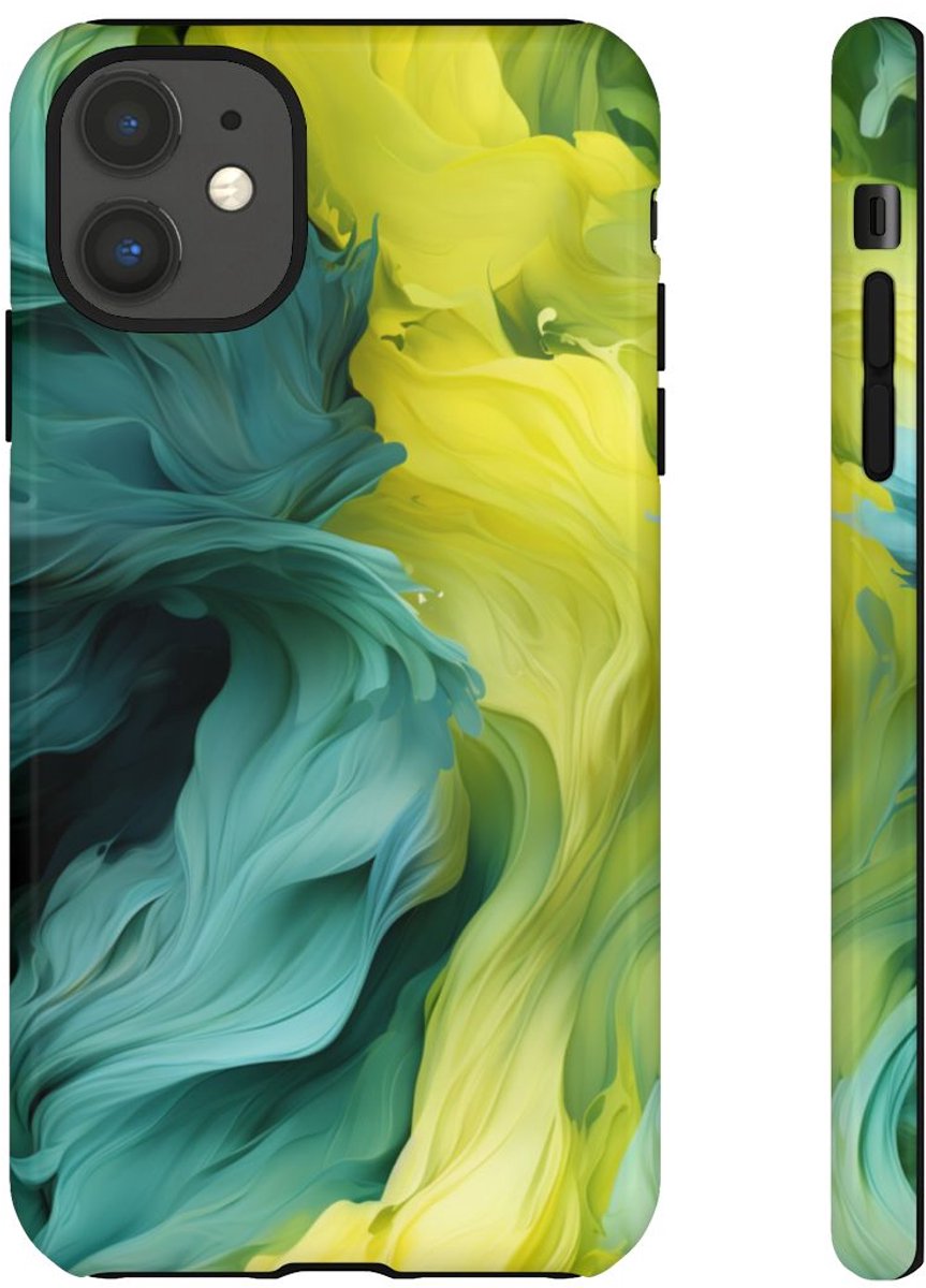 Vloeiend Gele en Groene Abstracte Kunst – Telefoonhoesje Geschikt voor iPhone 11