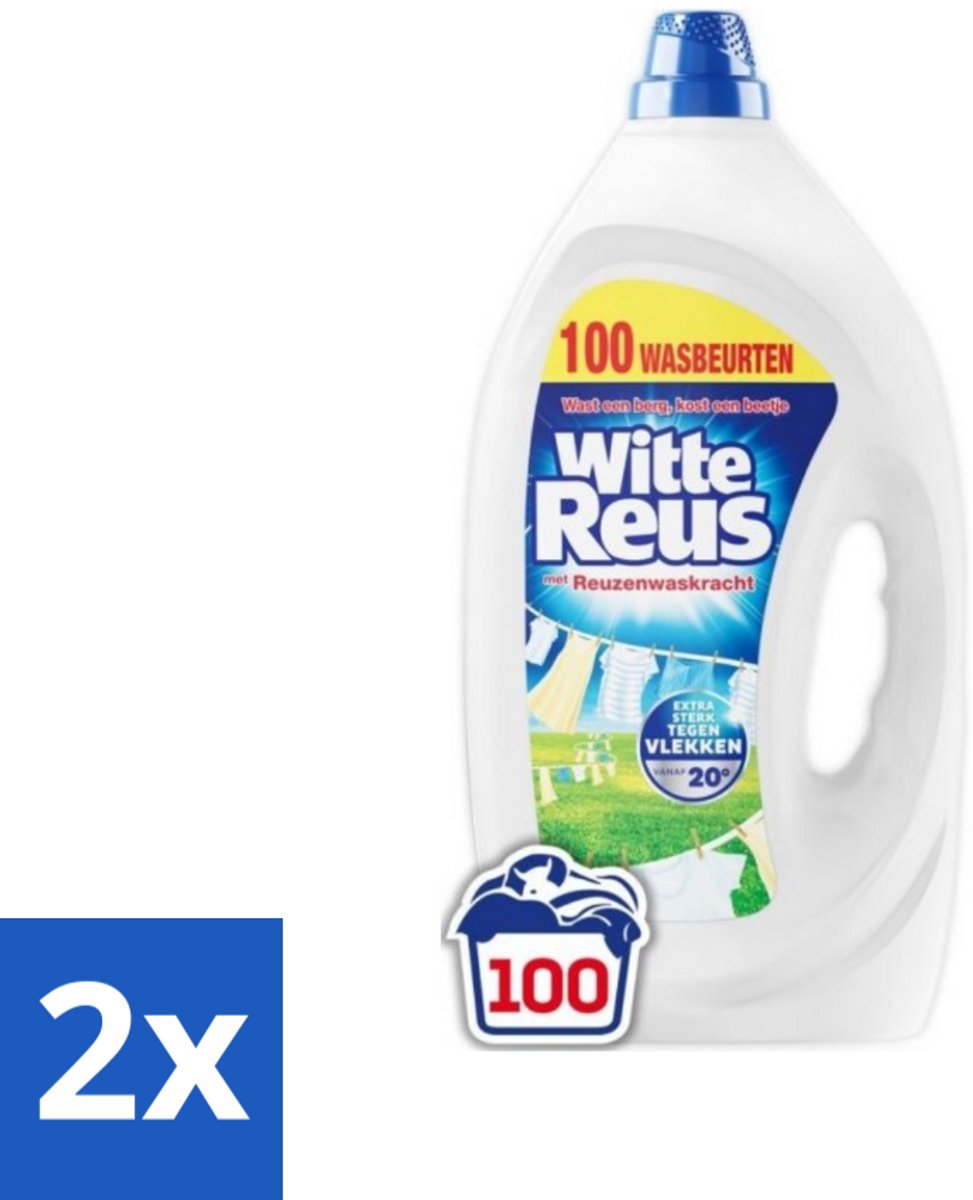 2 x Witte Reus Wasmiddel Gel 100 Wasbeurten 4,5 liter - Wasmiddel - Witte Reus Gel - Vloeibaar Wasmiddel - Wasbeurten - Vlekken Verwijderen