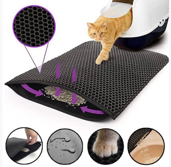 Kattenbakmat - 40 x 50 cm - Waterdicht - Dubbele laag - Honingraatstructuur - Uitloopmat - Placemat Kat - Schoonloopmat Kattenbak - Kattenbak Accessoires - Katten Grit Opvanger - Katten Mat