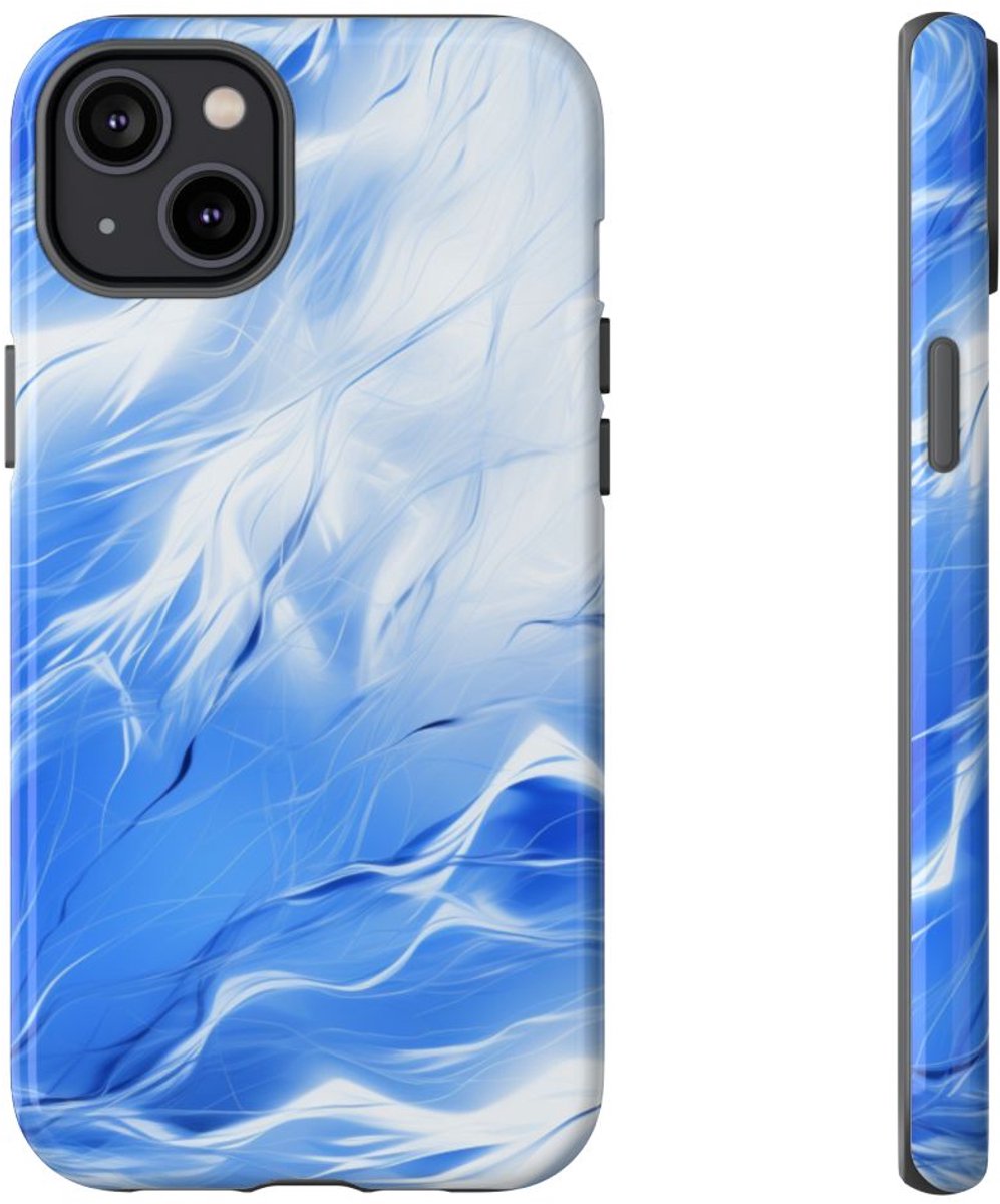 Blauw-Wit Abstract Golvend Patroon – Telefoonhoesje Geschikt voor iPhone 14 Plus