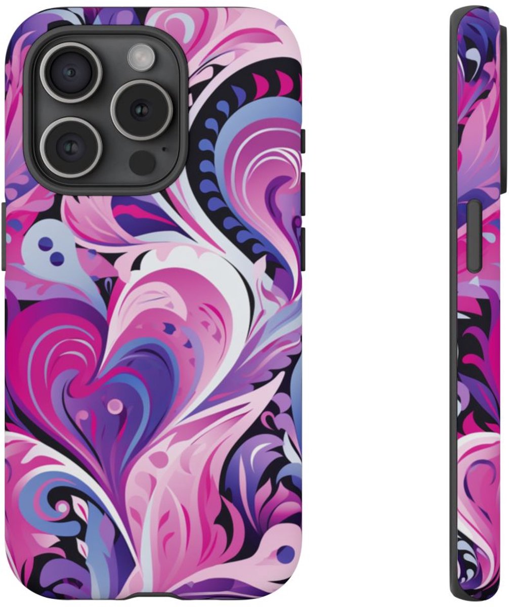Roze en Paarse Hartjeswerveling – Telefoonhoesje Geschikt voor iPhone 15 Pro