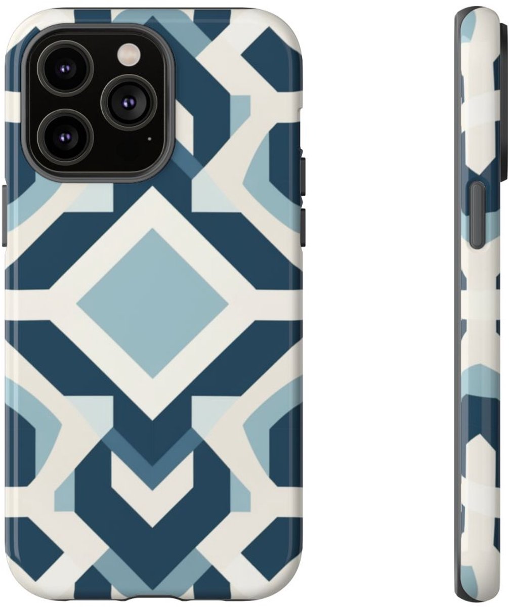 Blauw Geometrisch Patroon – Telefoonhoesje Geschikt voor iPhone 14 Pro Max