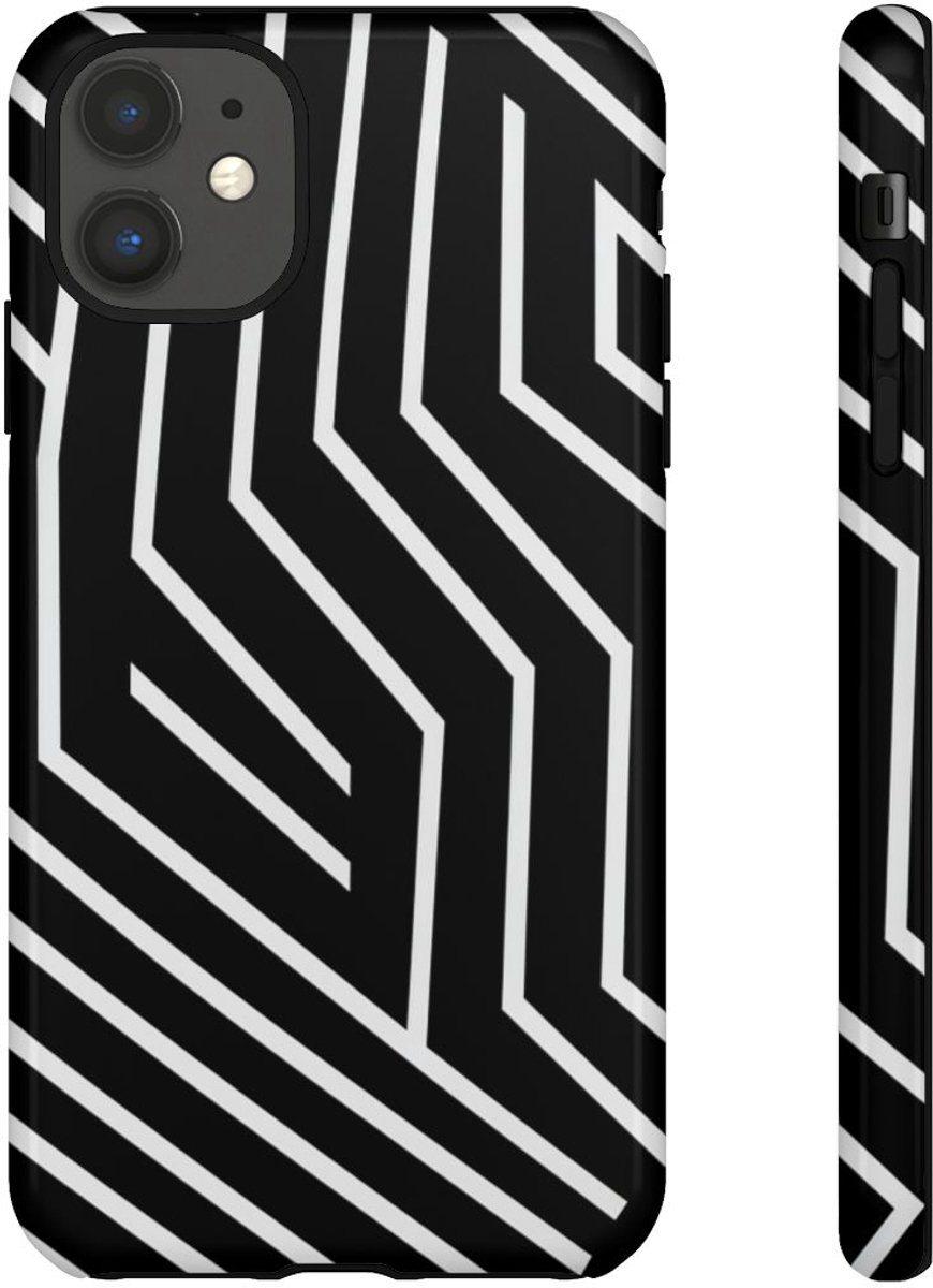Zwart-Wit Geometrisch Lijnpatroon – Telefoonhoesje Geschikt voor iPhone 11