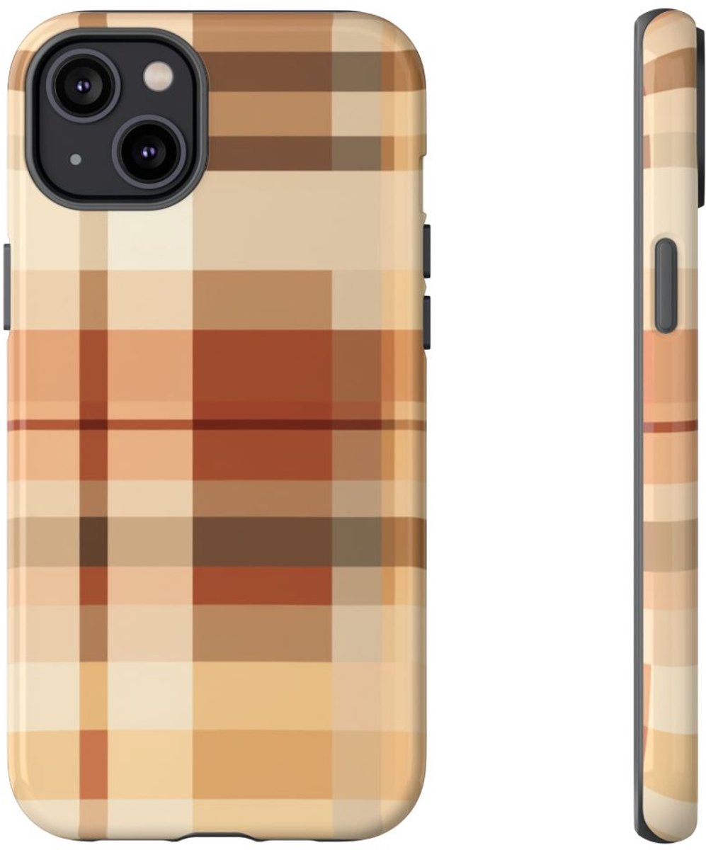 Warm Neutraal Tartan Ruitpatroon – Telefoonhoesje Geschikt voor iPhone 14 Plus