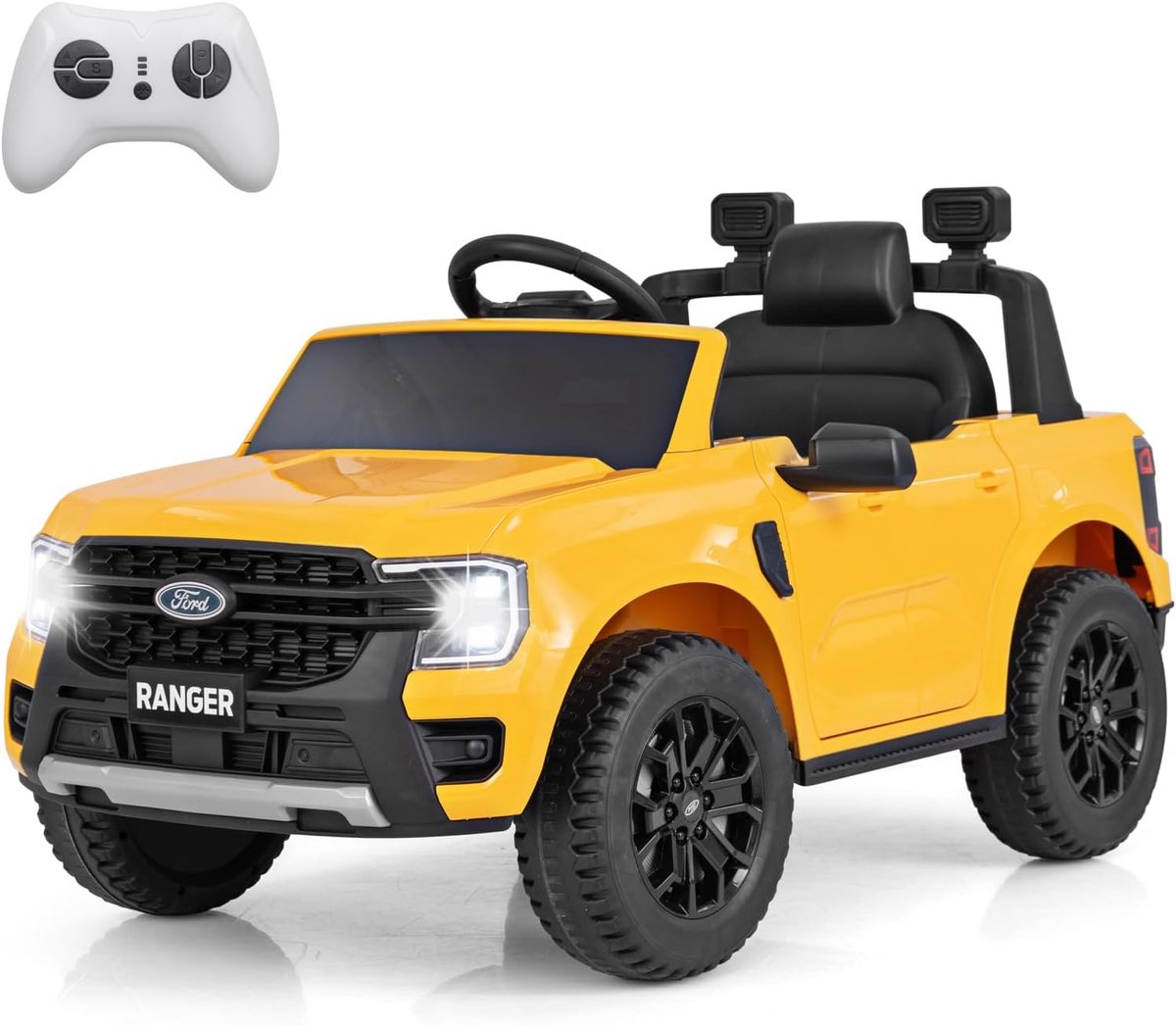 COSTWAY Ford Elektrische kinderauto, 12 V, elektrische kinderauto, met afstandsbediening, opbergmand en USB & muziek, elektrisch voertuig met draadloze verbinding, elektrische auto voor kinderen vanaf
