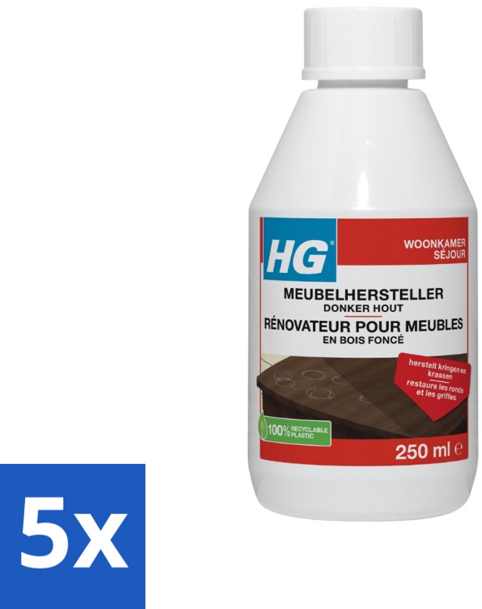 5 x HG Meubelhersteller Donker Hout 250 ml - Meubelhersteller - Donker Hout - Herstel Krassen - Herstel Vlekken - Herstel Waterkringen