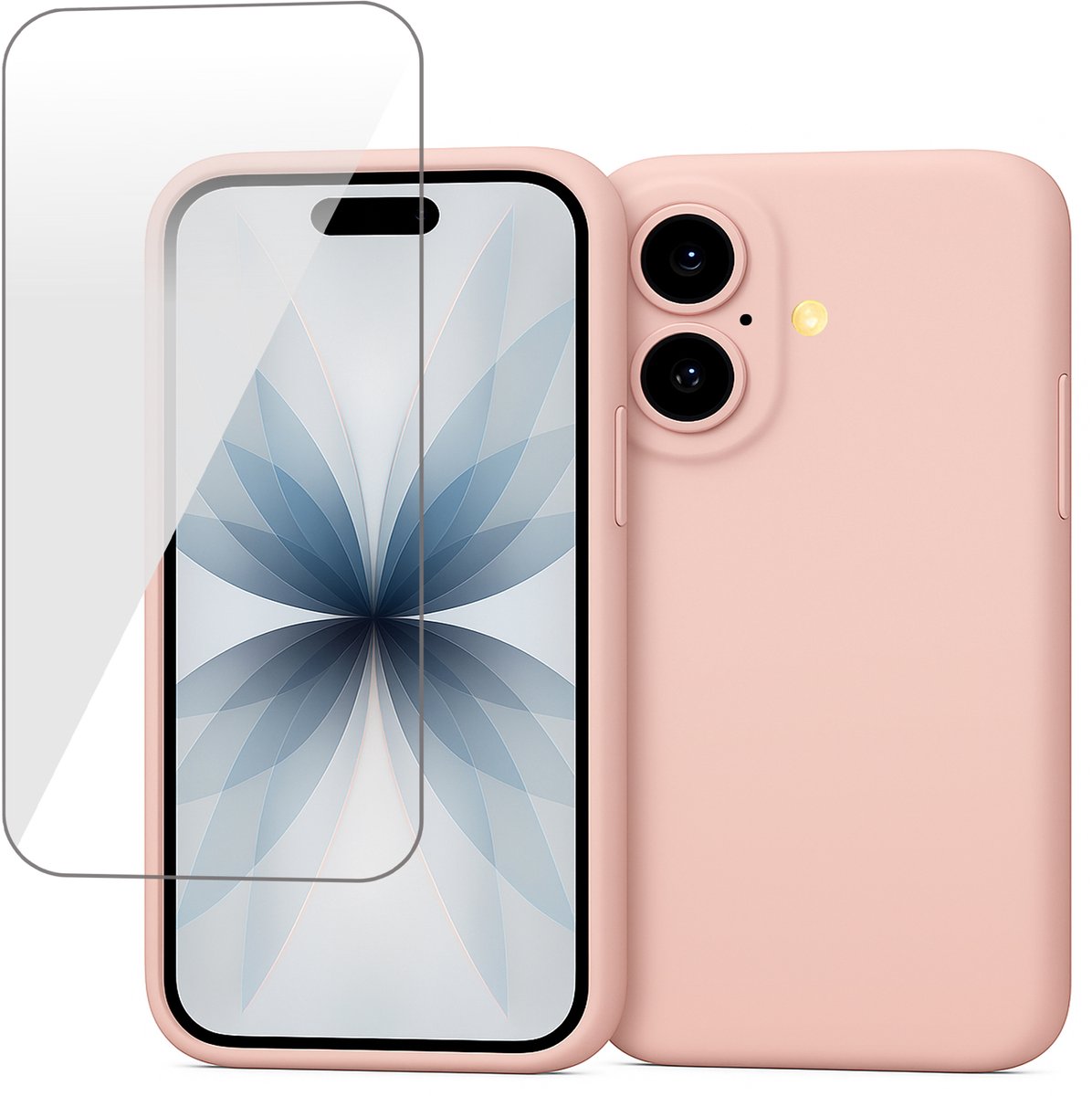 Hoesje geschikt voor iPhone 17 - Screenprotector Glas - Mat Back Case Roze