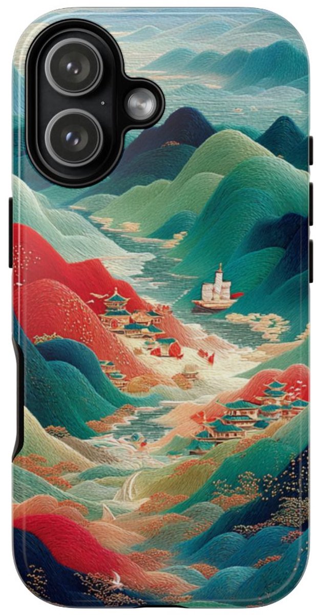 Kleurrijk Berglandschap met Illustratie – Telefoonhoesje Geschikt voor iPhone 17