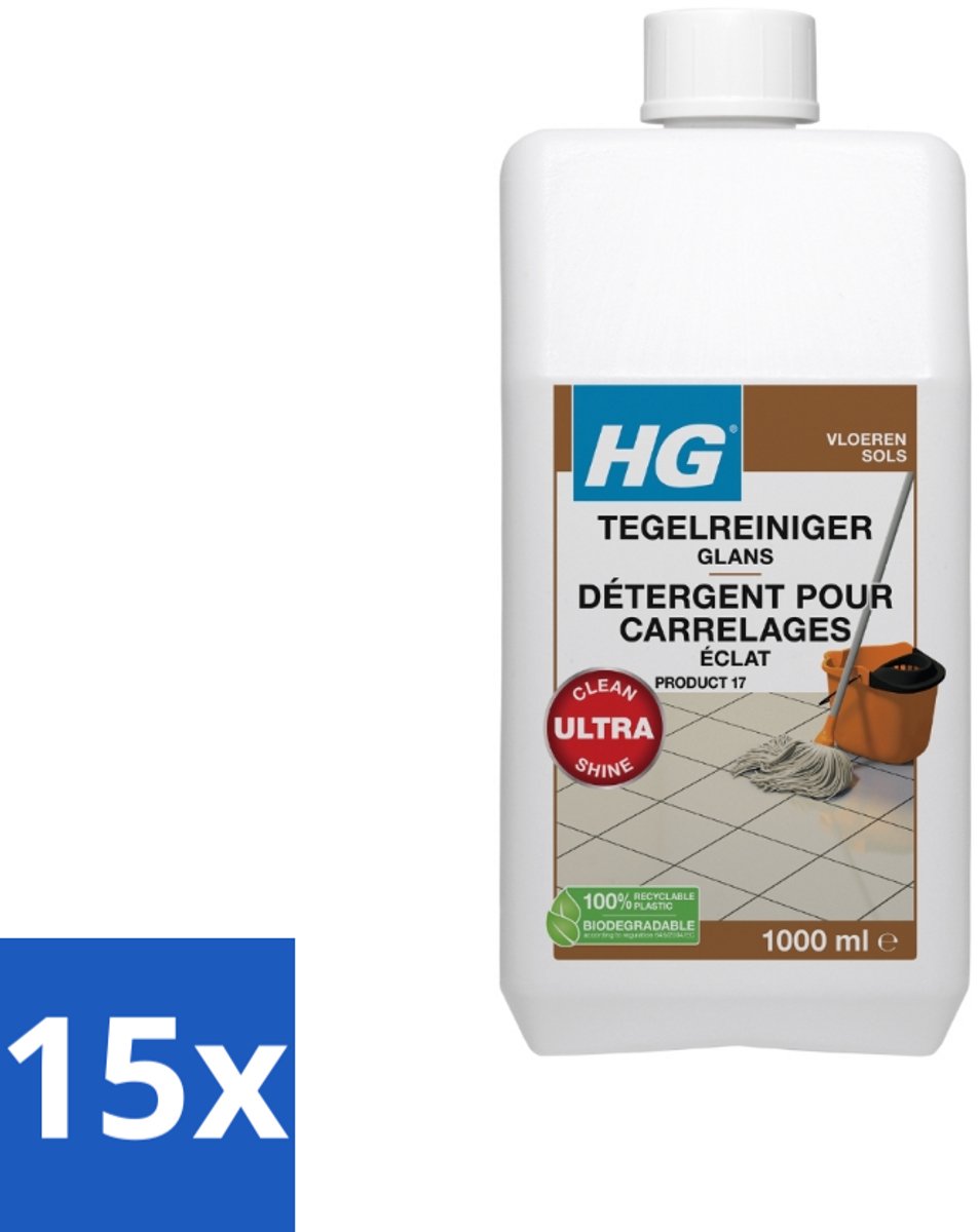 15 x HG - Vloeren - Tegelreiniger Glans - Biologisch Afbreekbaar - 1L - Voordeelverpakking - 15 stuks
