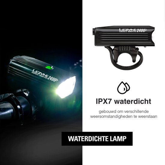 Lezyne Mega Drive 2400+ Loaded Kit - Fietslamp voorlicht - Voorlamp Fiets - Fietsverlichting USB oplaadbaar - Waterdicht fietslicht - 2400 Lumen - Zwart — afbeelding 5