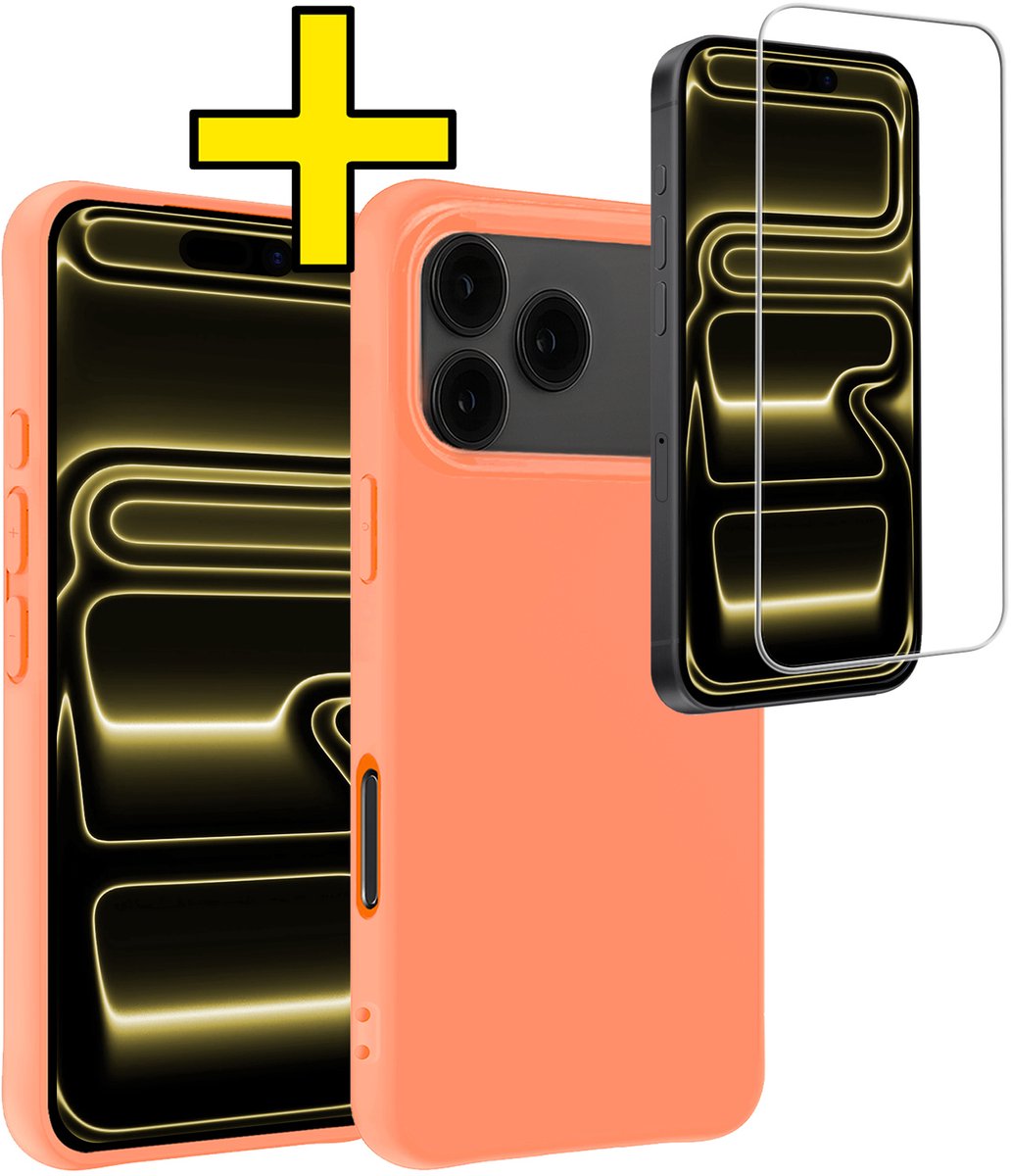 Hoesje - Met Screenprotector - Geschikt voor Apple iPhone 17 Pro Max - Sterk & Shockproof - Back Cover - Siliconen Case - Telefoon Hoes - Telefoonhoesjes - Perzik