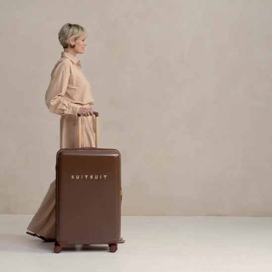 SUITSUIT Kofferset 2 delig - Reiskoffer groot - Handbagage koffer - Koffer set - Veilig TSA cijferslot - Reiskoffer set - Reiskoffer met wielen - Fab Seventies kofferset Cocoa Brown