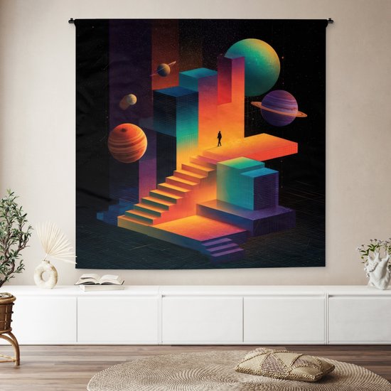 Wandkleed 180x180 cm - Wanddoek Abstract - Trappen - Mens - Planeten - Wandtapijt - Wandkleden