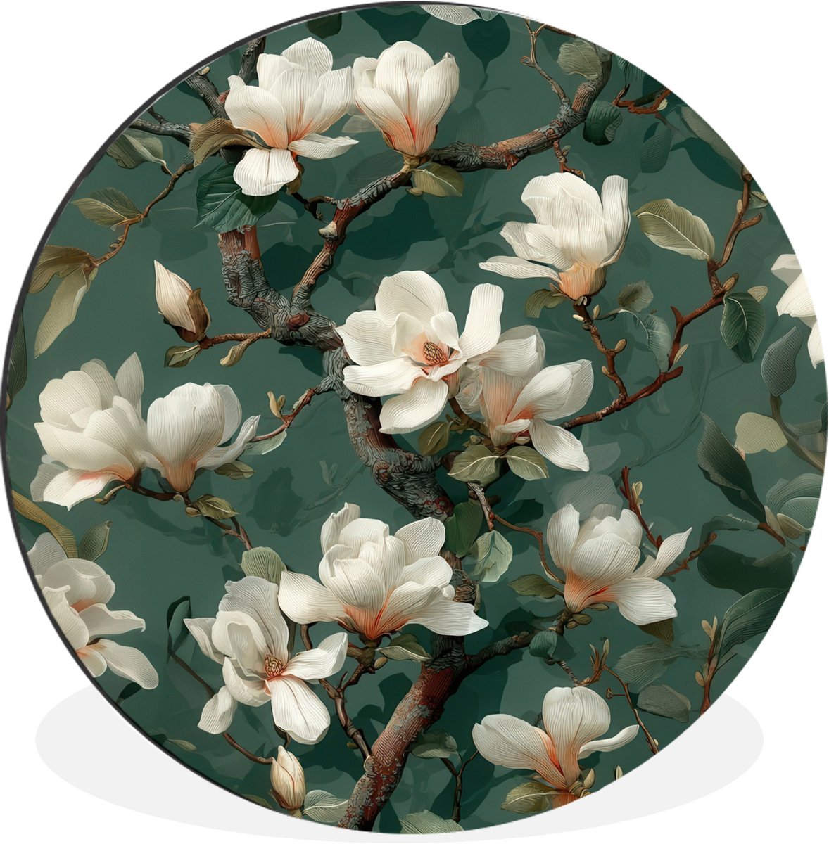 WallCircle Wandcirkel - Muurcirkel - Bloemen - Takken - Wit - Klassiek - Aluminium - Dibond - 60x60 cm - Binnen en Buiten