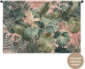 Wandkleed 120x80 cm - Wanddoek Compositie van bladeren - Groen - Roze - Wandtapijt - Wandkleden