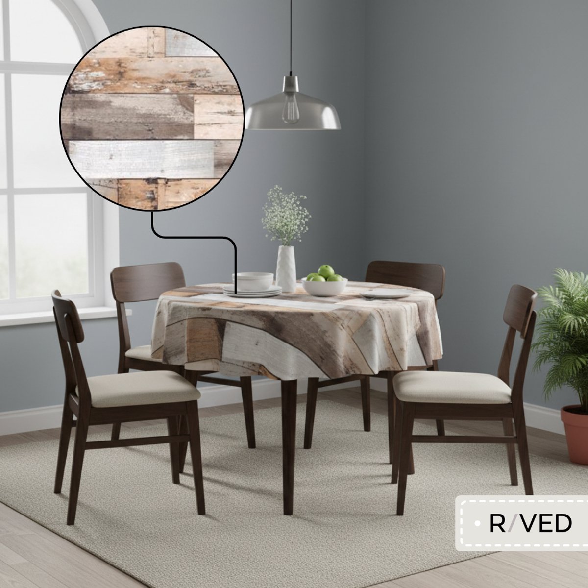 Raved - Rond tafelzeil ø 140 cm - Beige houtlook - PVC - Afwasbaar