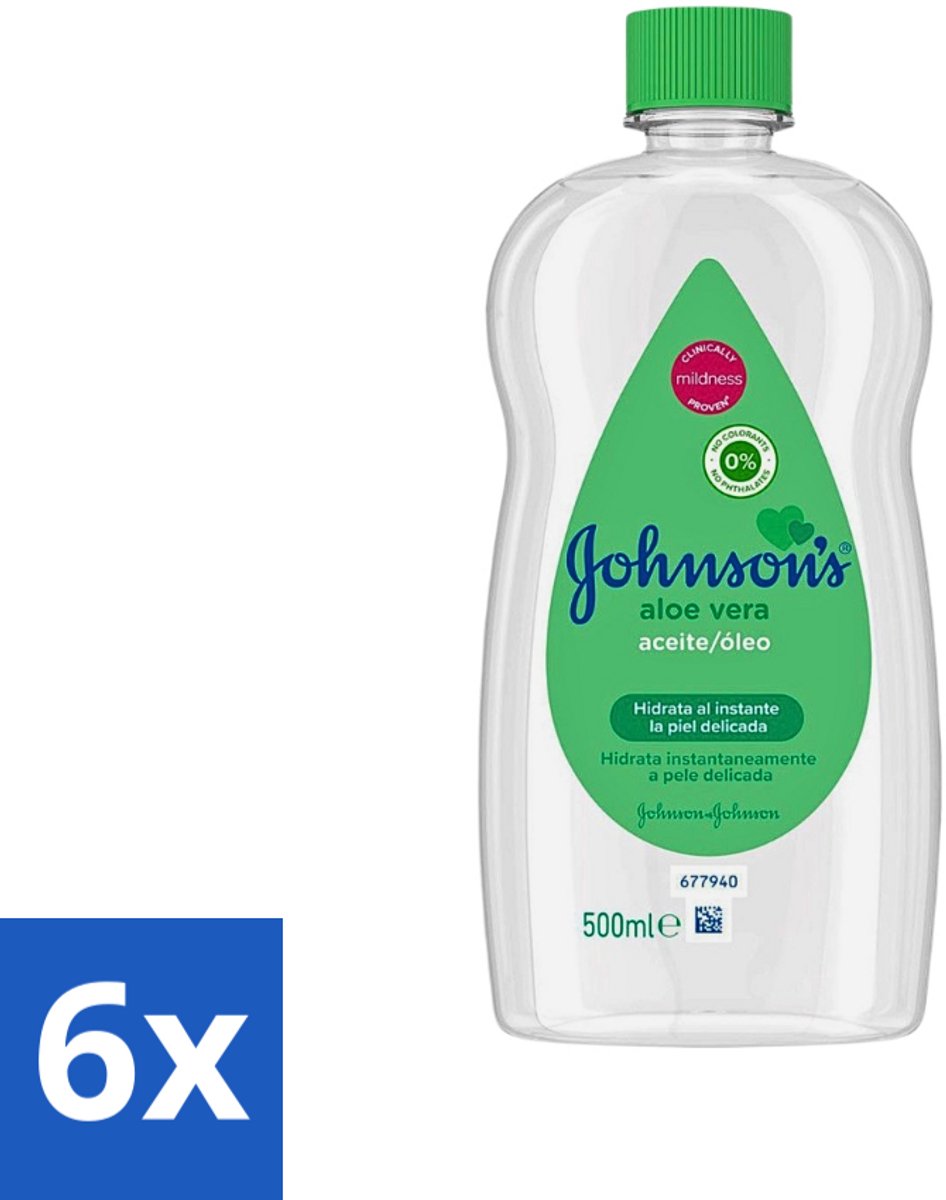 6 x Johnson's - Baby Olie - Aloe Vera - Hydrateerd Gevoelige Huid - 500 ml - Babyolie - Aloe Vera - Melkkorst Verwijderen - Gevoelige Huid - Hydraterende Olie