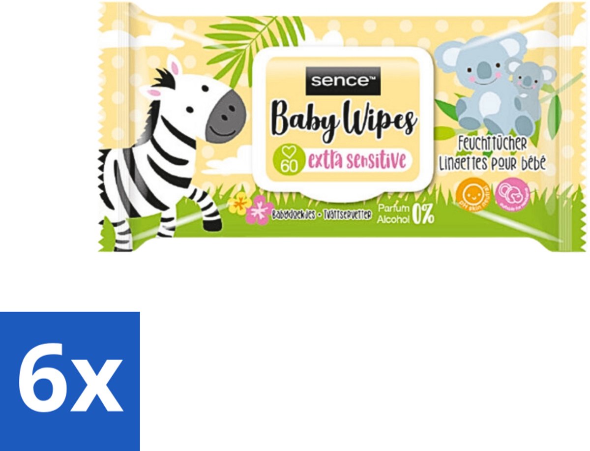 Image of 6 x Sence - Extra Sensitive - Baby Billendoekjes - Extra Zacht - 60 Doekjes - Babydoekjes - Billendoekjes - Gevoelige Babyhuid - Babyhuidverzorging - Babyproducten