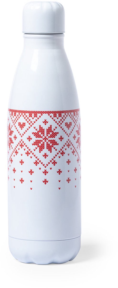 Witte RVS fles incl dop met winters motief, inhud 790ml model Yalok