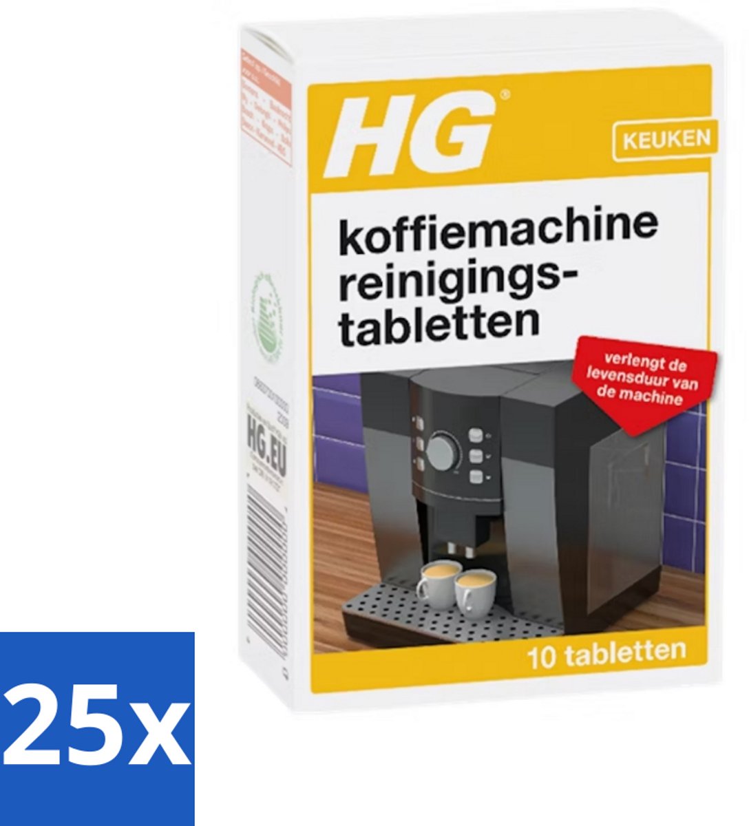 25 x HG - Keuken - Koffiemachine Reinigingstabletten - 10 Tabletten - Koffiemachine Reinigen - Koffiemachine Ontkalken - Koffiemachine Reinigingstabletten - Koffiemachine Reiniging - Koffiemachine Onderhoud