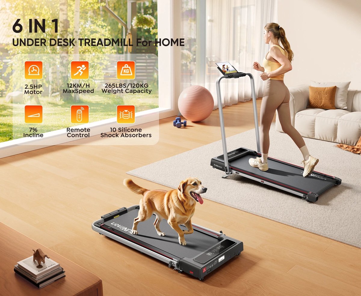 Afbeelding 3 van RUNimon Loopband 1-12km/u – Walking Pad – Loopband Inklapbaar – Wandelband – Met Hellingfunctie – Incl. Tablethouder en Afstandsbediening