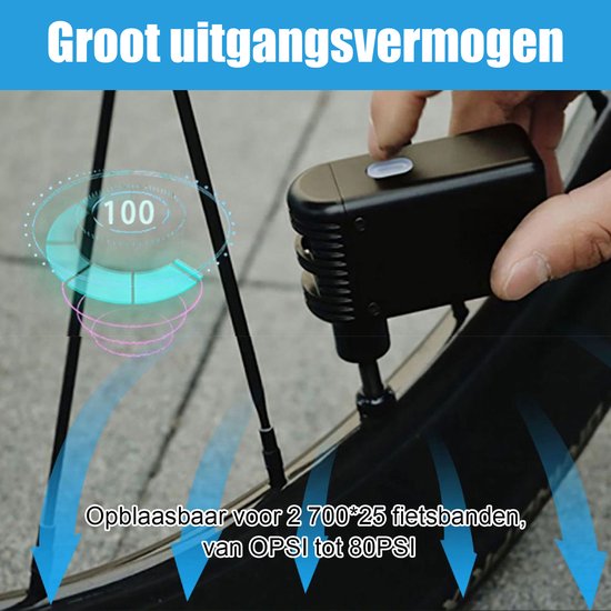 longziming Draagbare Mini Elektrische Fietspomp - Klein & Licht - Oplaadbaar - Voor MTB en Racefiets - Fiets Luchtcompressor - Noodgevallen buitenshuis — afbeelding 5