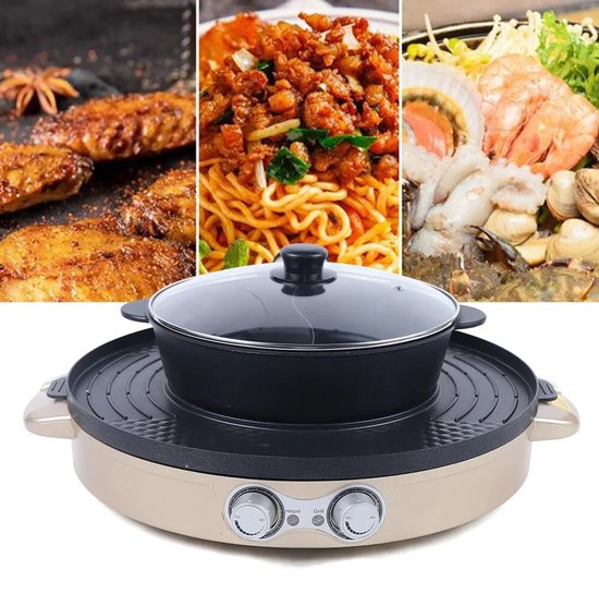 Benelux Select Hotpot - Hotpot electrisch - Chinese fondue - Met anti-aanbak grill - goudkleurig - multi-inzetbaar - 4 liter — afbeelding 3