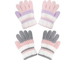 Handschoenen - Handschoenen kinderen - Handschoenen winter - Warme gebreide handschoenen - Schattige thermische handschoenen - 2 paar - Met lange vingers - voor jongens en meisjes van 4-10 jaar oud